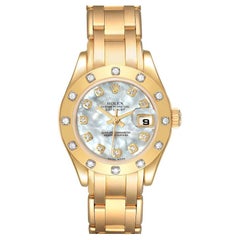 Rolex Pearlmaster 18K Yellow Gold MOP Diamond Ladies Watch 80318