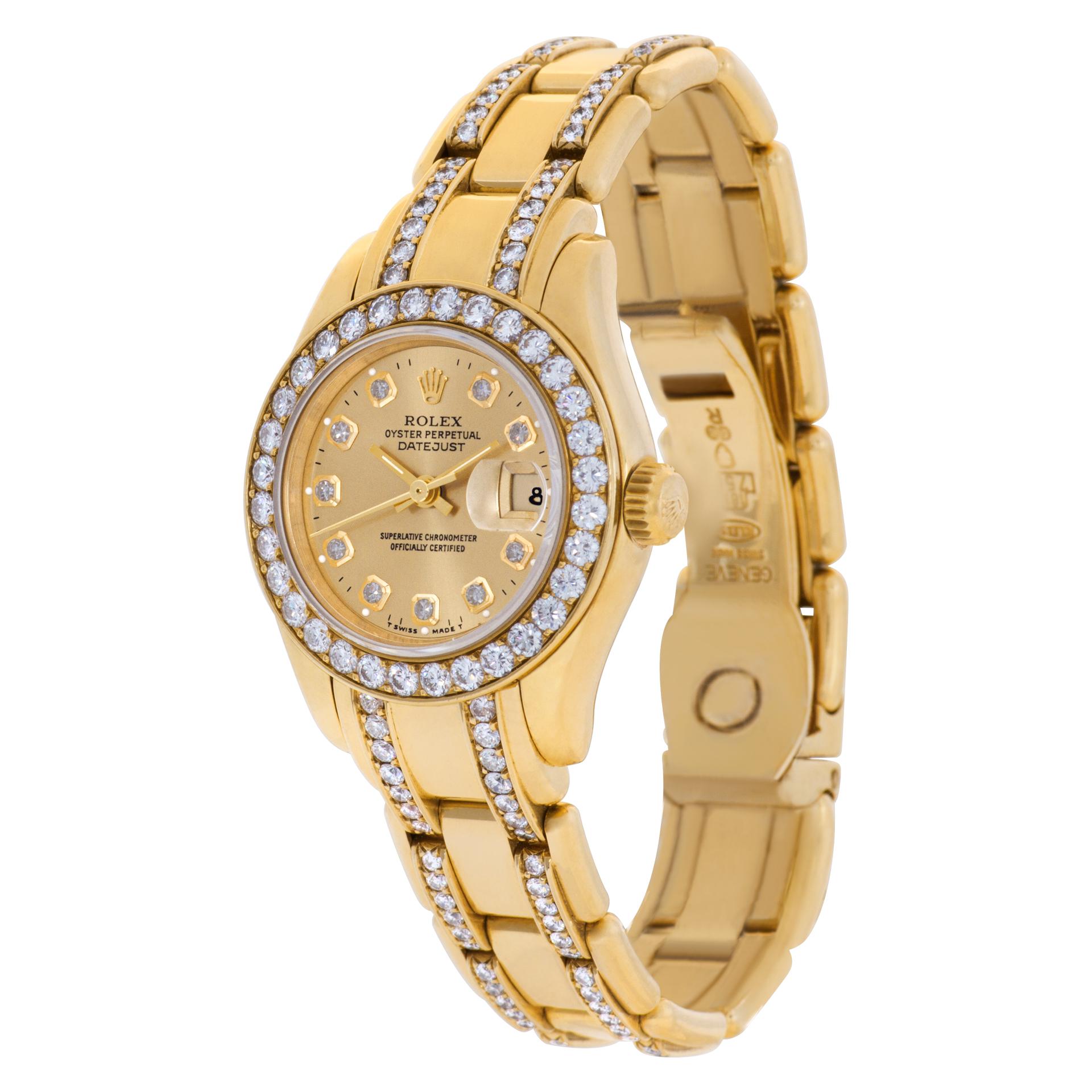 Rolex Datejust Pearlmaster with original diamond dial, bezel and bracelet in 18k. Auto w/ sweep seconds and date. 29 mm case size. Ref 69298. Circa 1991. **Bank wire only at this price** Fine Pre-owned Rolex Watch. Certified preowned Dress Rolex