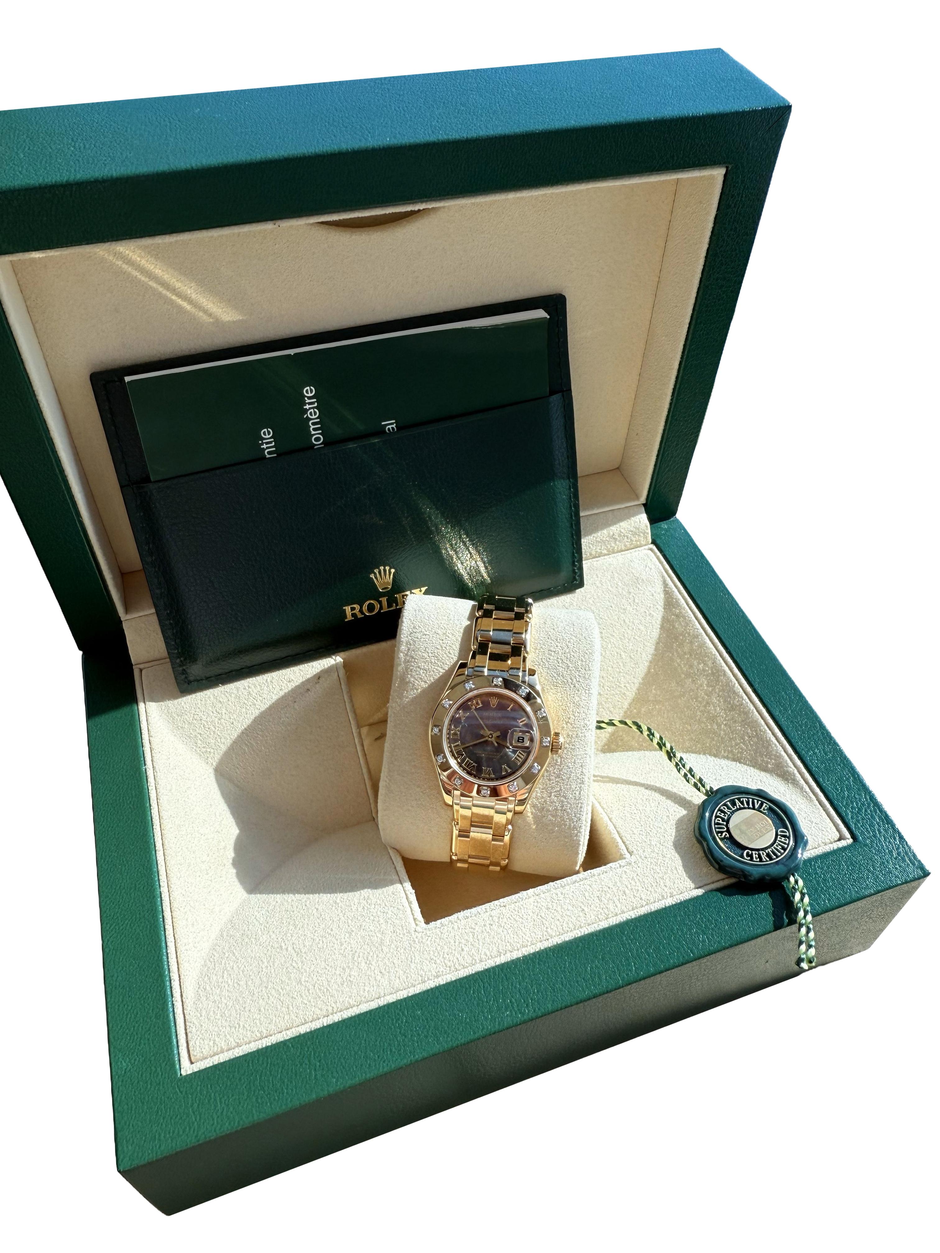 Rolex Pearlmaster 29mm MOP Diamond Dial 18K Yellow Gold Ladies Watch 80318 en venta 4