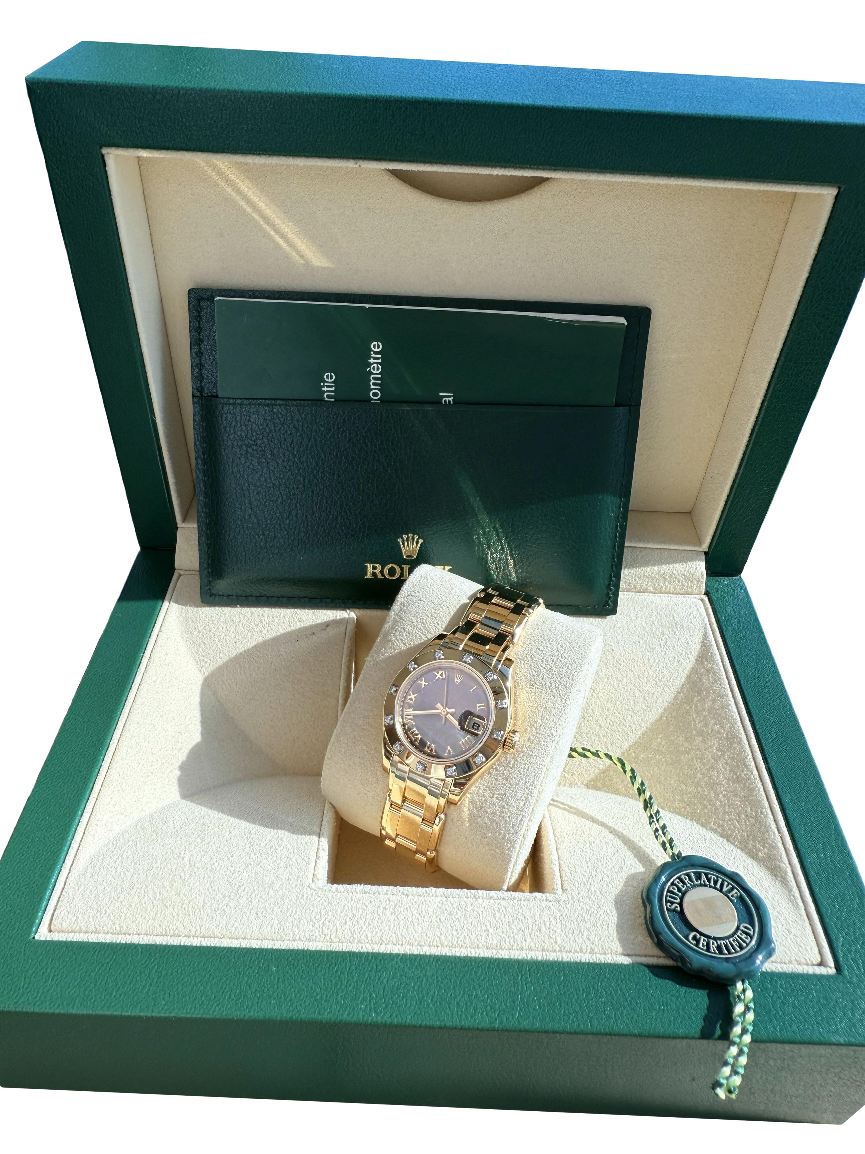 Rolex Pearlmaster 29mm MOP Diamond Dial 18K Yellow Gold Ladies Watch 80318 en venta 5