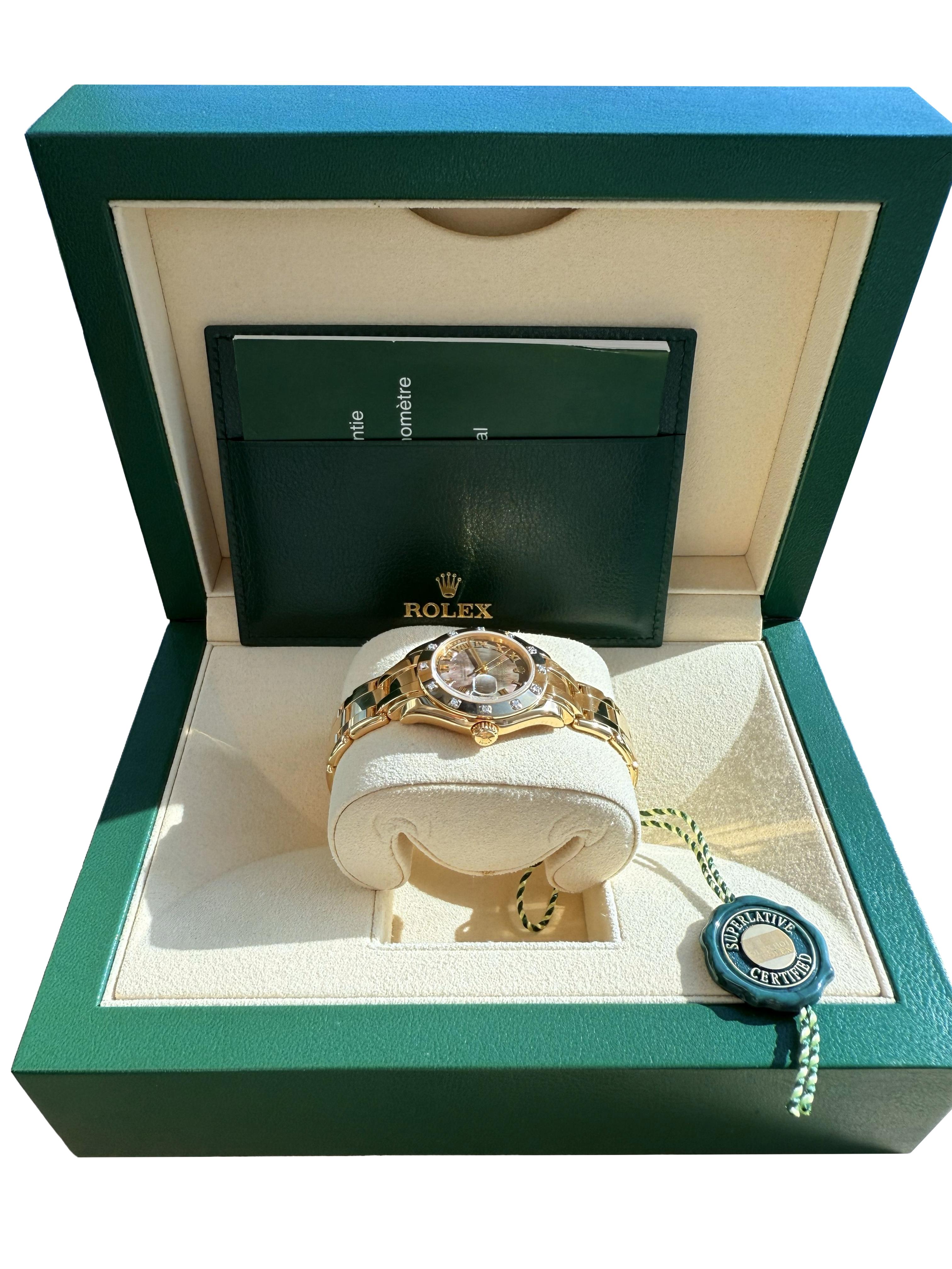 Rolex Pearlmaster 29mm MOP Diamond Dial 18K Yellow Gold Ladies Watch 80318 en venta 6