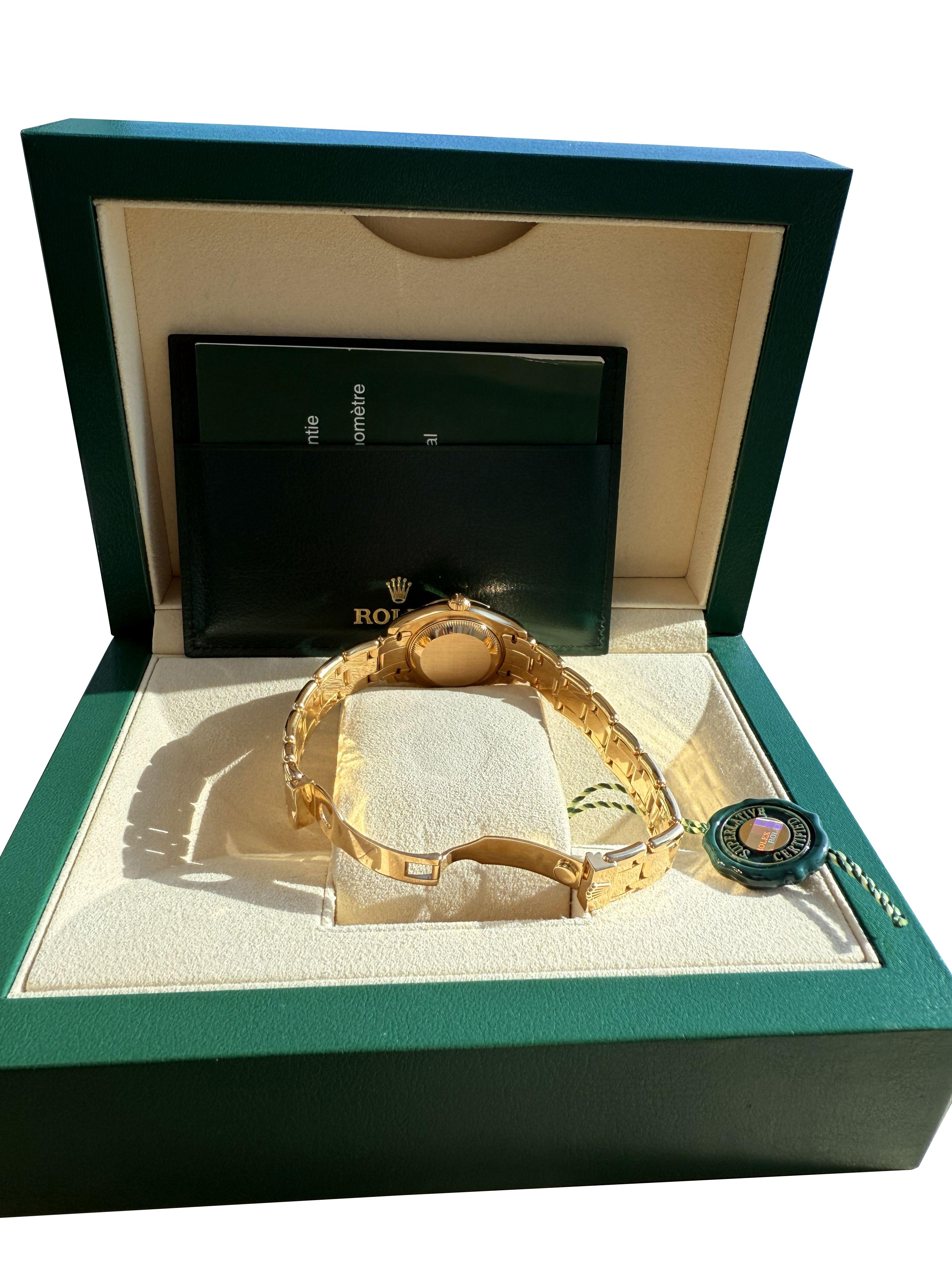 Rolex Pearlmaster 29mm MOP Diamond Dial 18K Yellow Gold Ladies Watch 80318 en venta 9