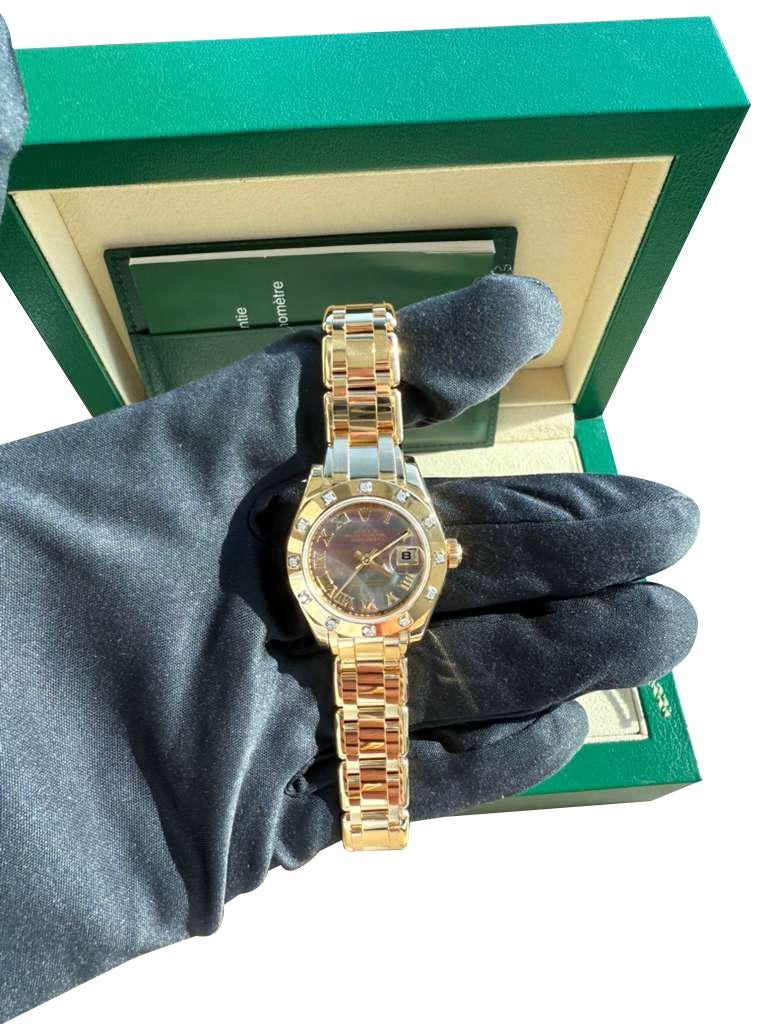 Rolex Pearlmaster 29mm MOP Diamond Dial 18K Yellow Gold Ladies Watch 80318 en venta 10