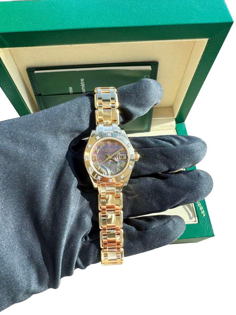Rolex Pearlmaster 29mm MOP Diamond Dial 18K Yellow Gold Ladies Watch 80318 en venta 11