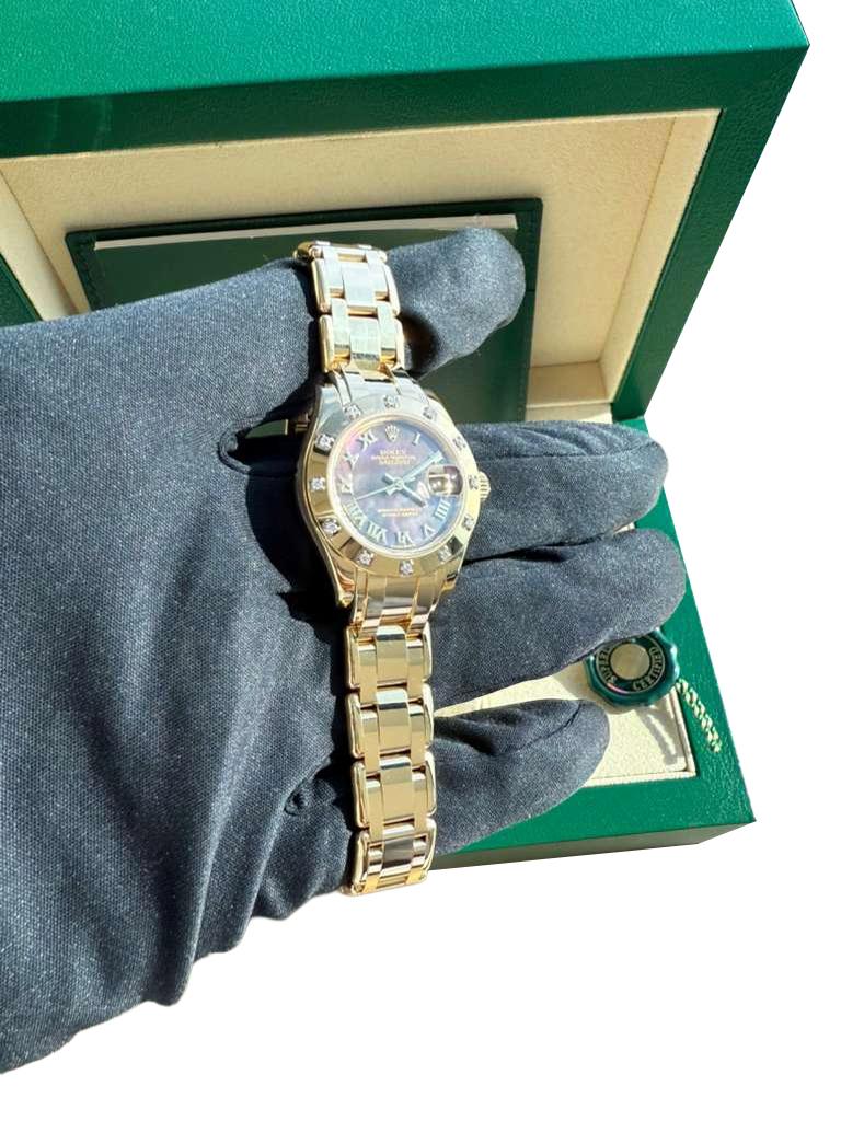 Rolex Pearlmaster 29mm MOP Diamond Dial 18K Yellow Gold Ladies Watch 80318 en venta 12