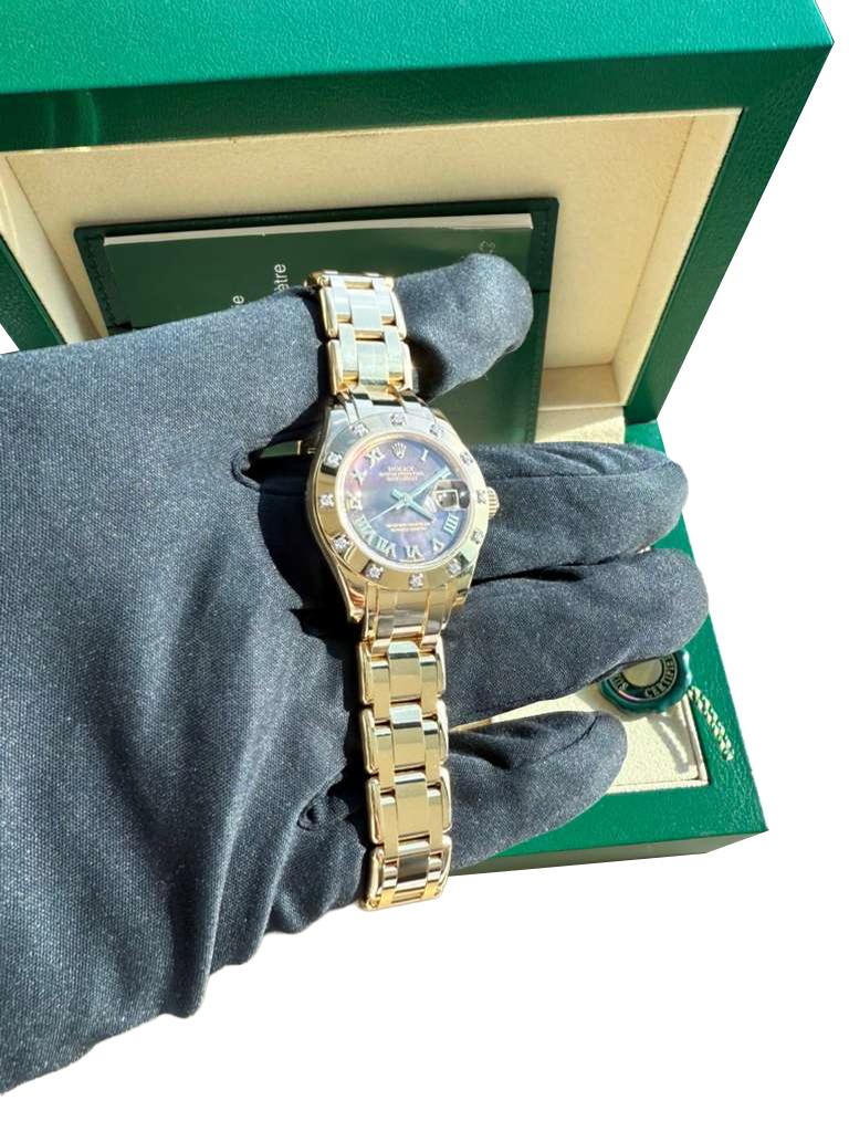 Rolex Pearlmaster 29mm MOP Diamond Dial 18K Yellow Gold Ladies Watch 80318 en venta 14