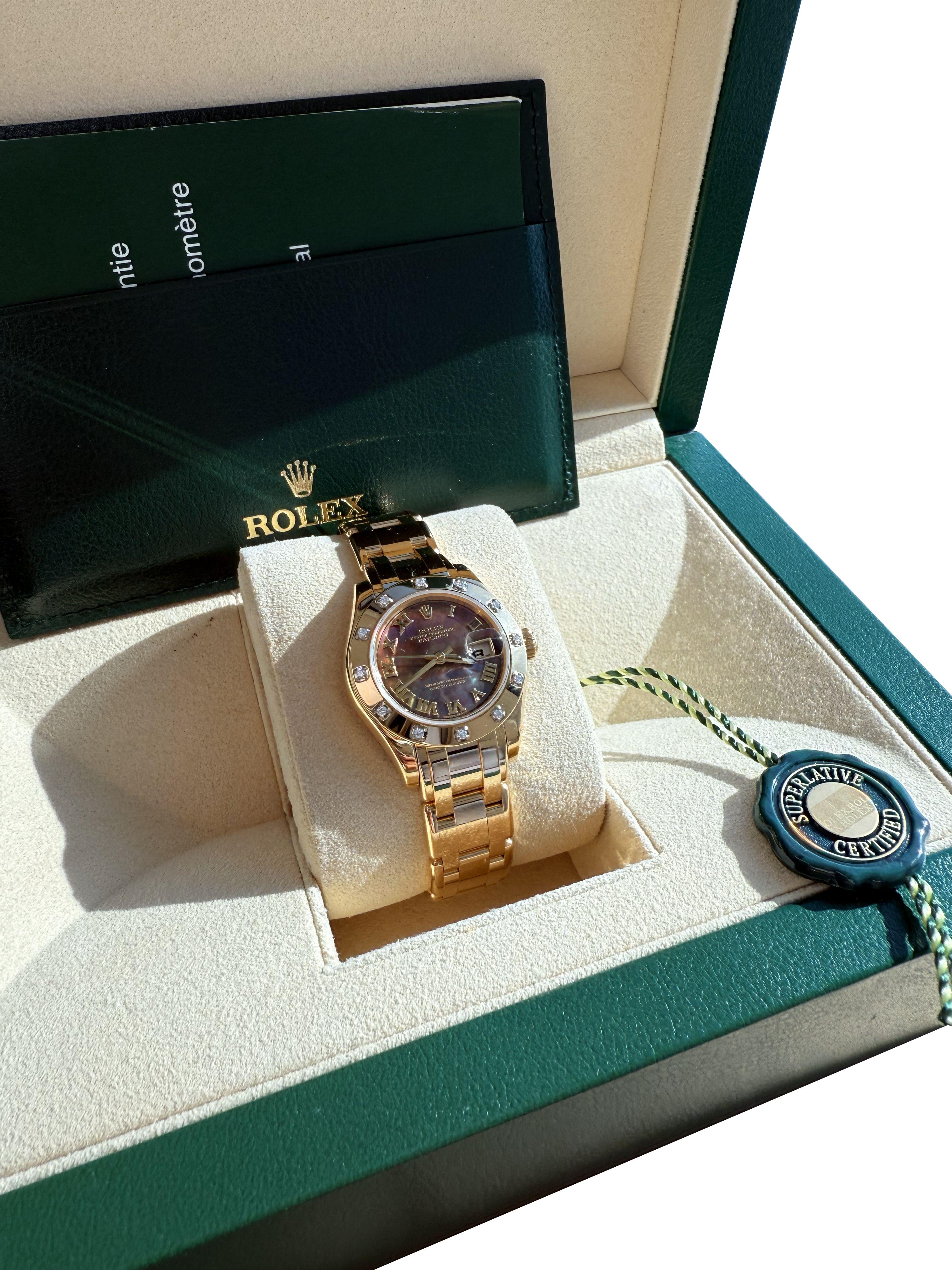 Rolex Pearlmaster 29mm MOP Diamond Dial 18K Yellow Gold Ladies Watch 80318 en venta 1