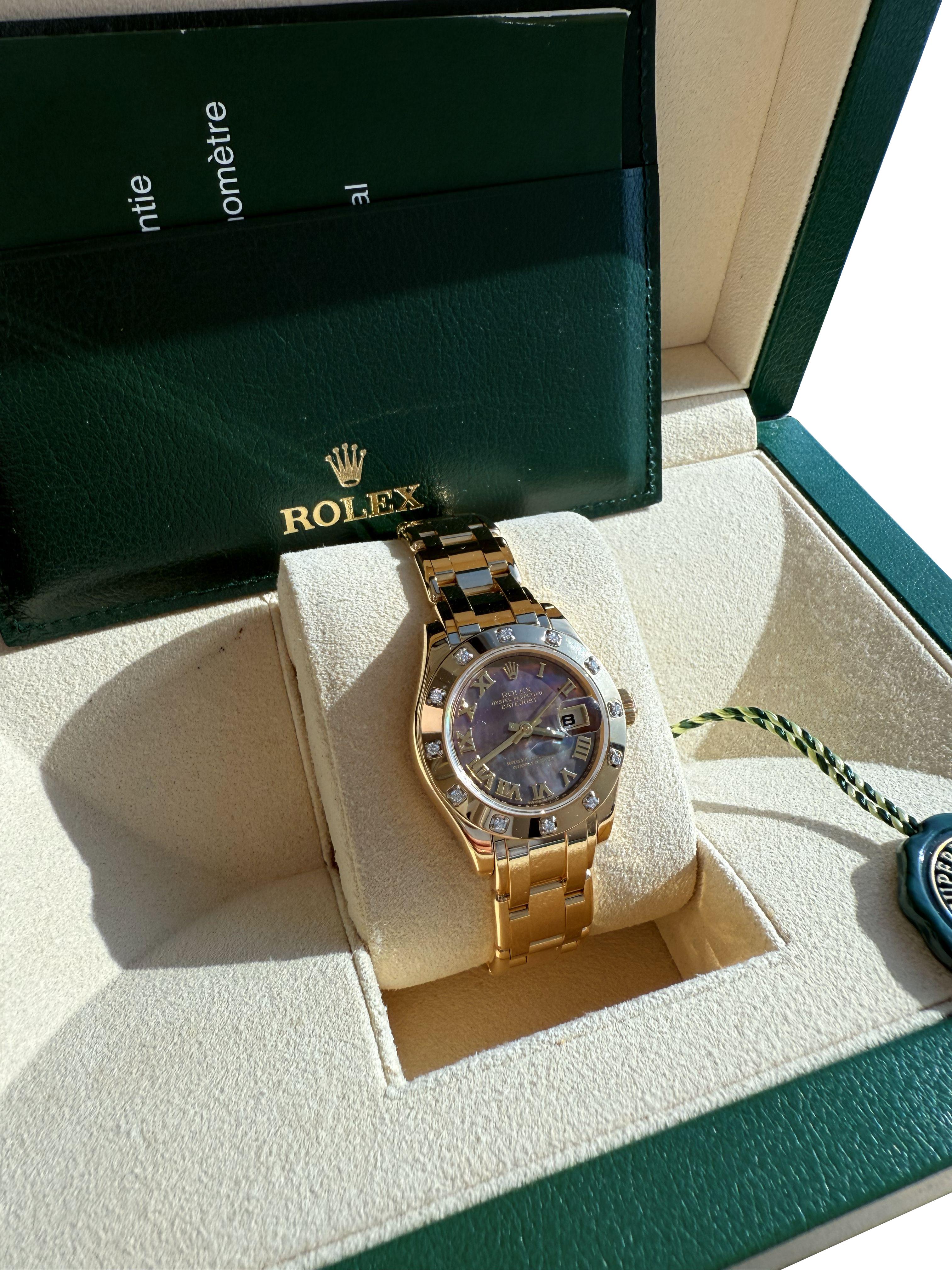 Rolex Pearlmaster 29mm MOP Diamond Dial 18K Yellow Gold Ladies Watch 80318 en venta 3