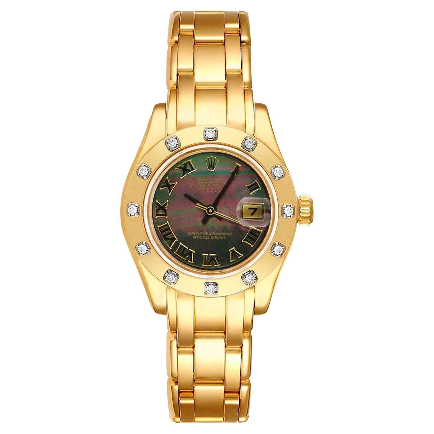 Rolex Pearlmaster 29mm MOP Diamond Dial 18K Yellow Gold Ladies Watch 80318