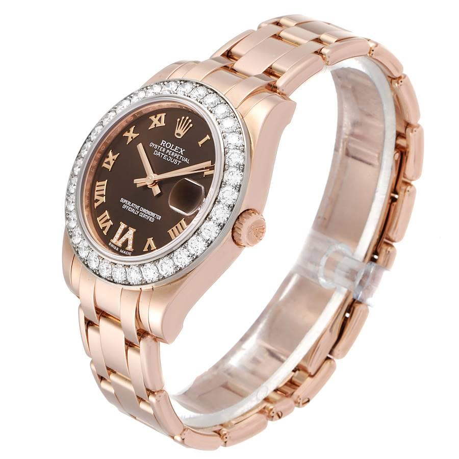 Women's Rolex Pearlmaster 34 18k Rose Gold Diamond Ladies Watch 81285 Box Card For Sale