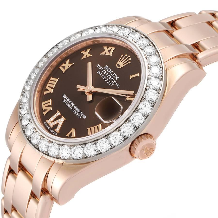 Rolex Pearlmaster 34 18k Rose Gold Diamond Ladies Watch 81285 Box Card For Sale 1