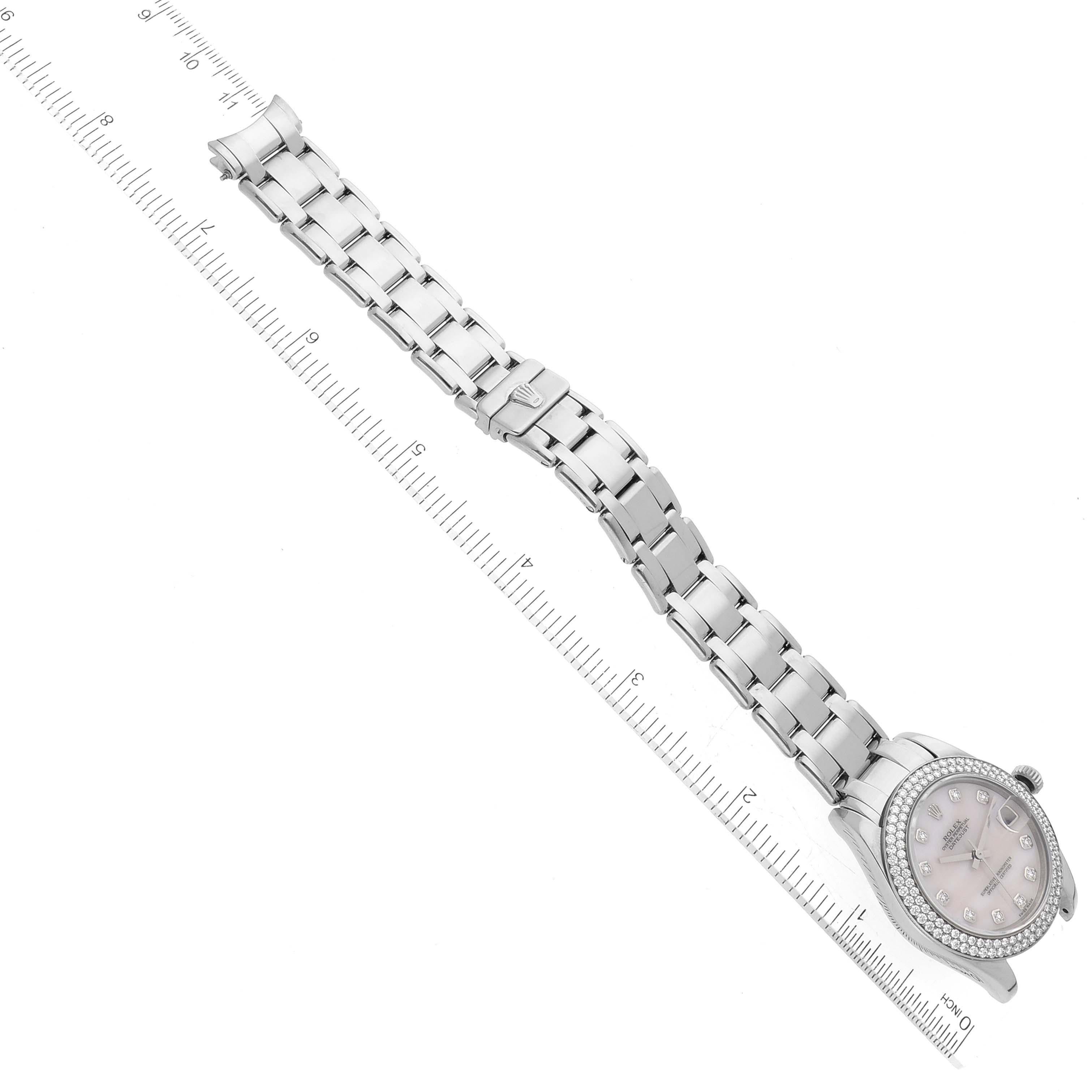 Rolex Pearlmaster 34 Or blanc Diamants Cadran MOP Montre Femme 81339 en vente 5