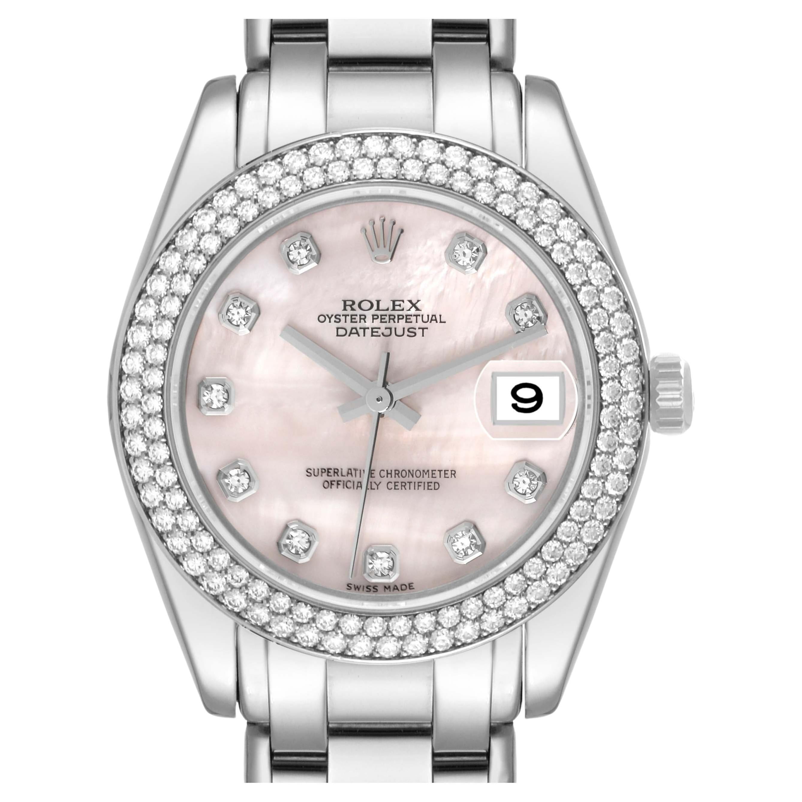Rolex Pearlmaster 34 Or blanc Diamants Cadran MOP Montre Femme 81339 en vente