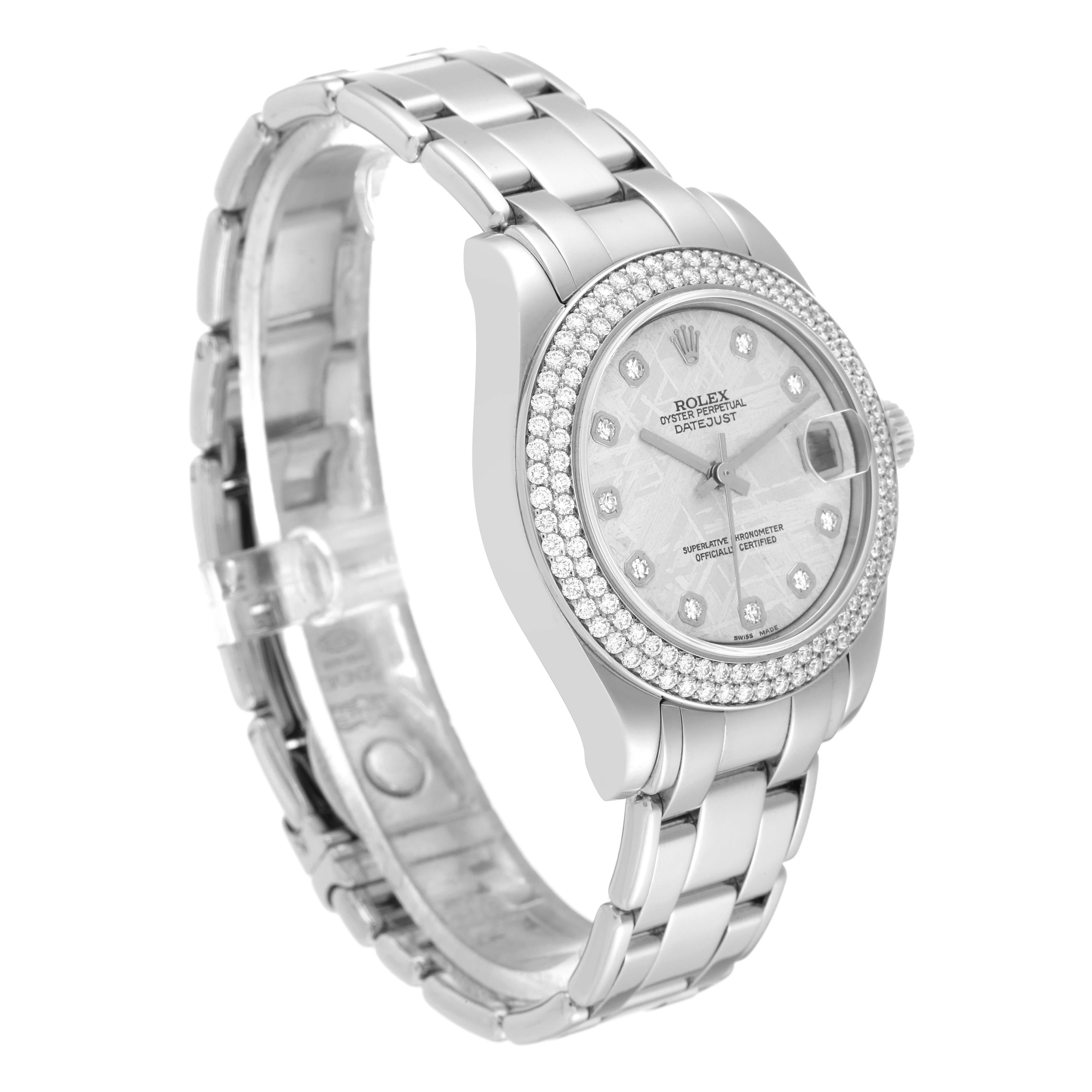 Rolex Pearlmaster 34 White Gold Meteorite Dial Diamond Ladies Watch 81339 In Excellent Condition For Sale In Atlanta, GA