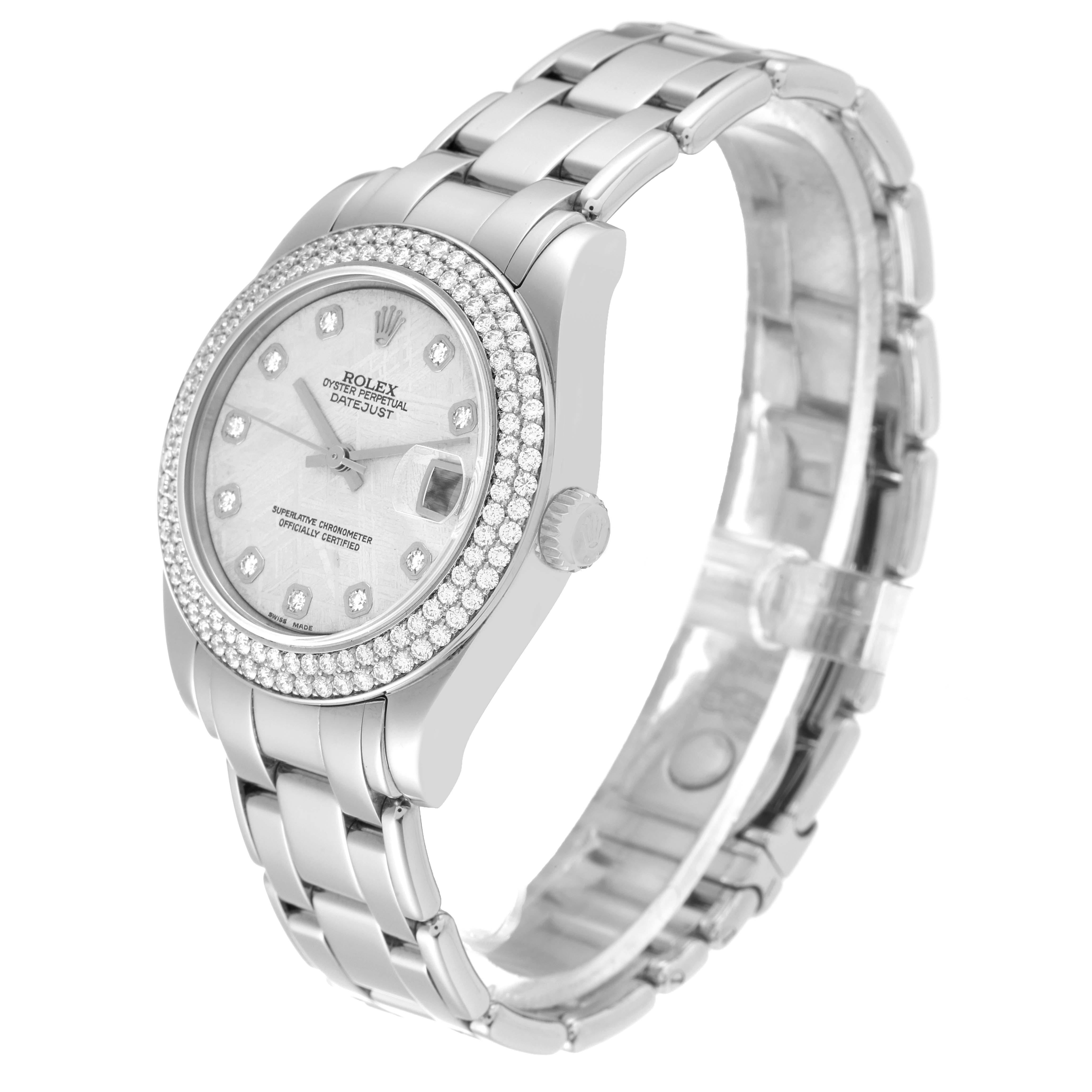 Rolex Pearlmaster 34 Montre pour femmes avec cadran météorite en or blanc et diamants 81339 Pour femmes en vente