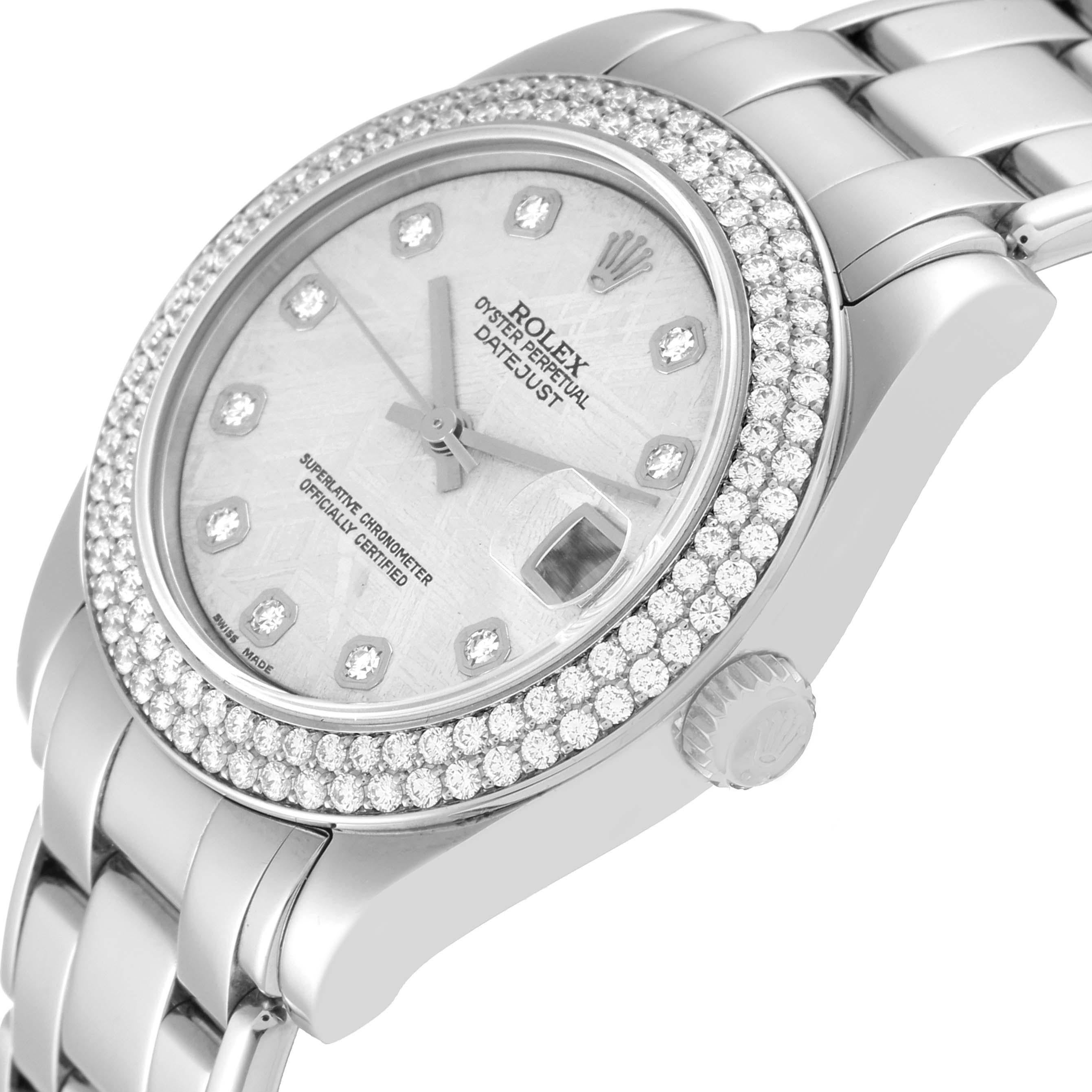 Rolex Pearlmaster 34 Montre pour femmes avec cadran météorite en or blanc et diamants 81339 en vente 1