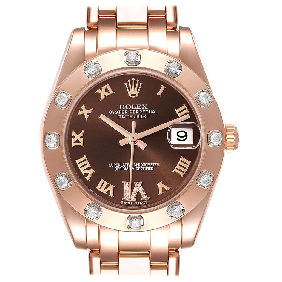 Rolex Pearlmaster 34mm Braunes Zifferblatt Roségold Diamant Damenuhr 81315