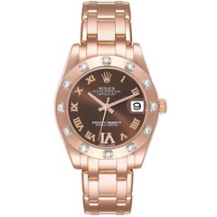 Rolex Pearlmaster Chocolate Dial Rose Gold Diamond Ladies Watch 81315