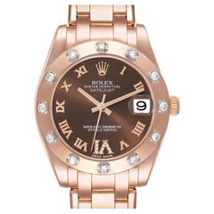 Used Rolex Pearlmaster Chocolate Dial Rose Gold Diamond Ladies Watch 81315