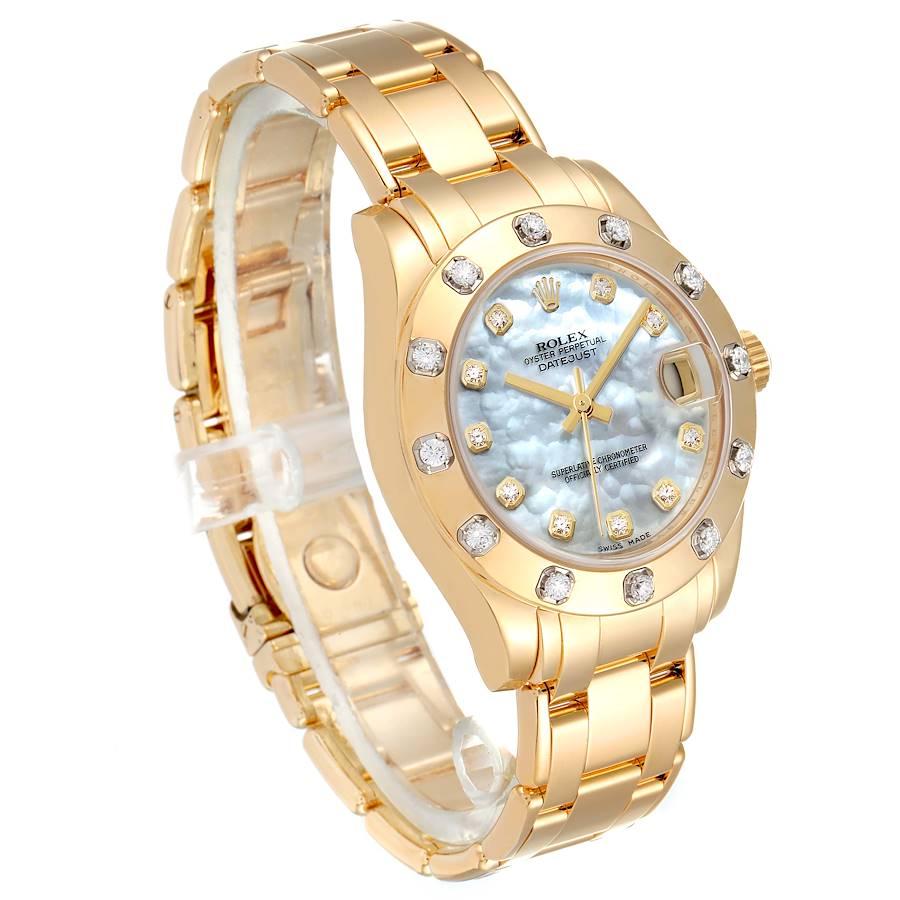 Rolex Pearlmaster Midsize Gelbgold MOP Diamant Damenuhr 81318 im Zustand „Hervorragend“ im Angebot in Atlanta, GA