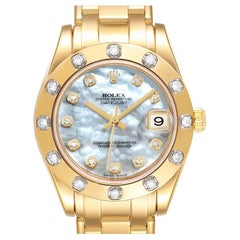 Rolex Pearlmaster Midsize Yellow Gold MOP Diamond Ladies Watch 81318