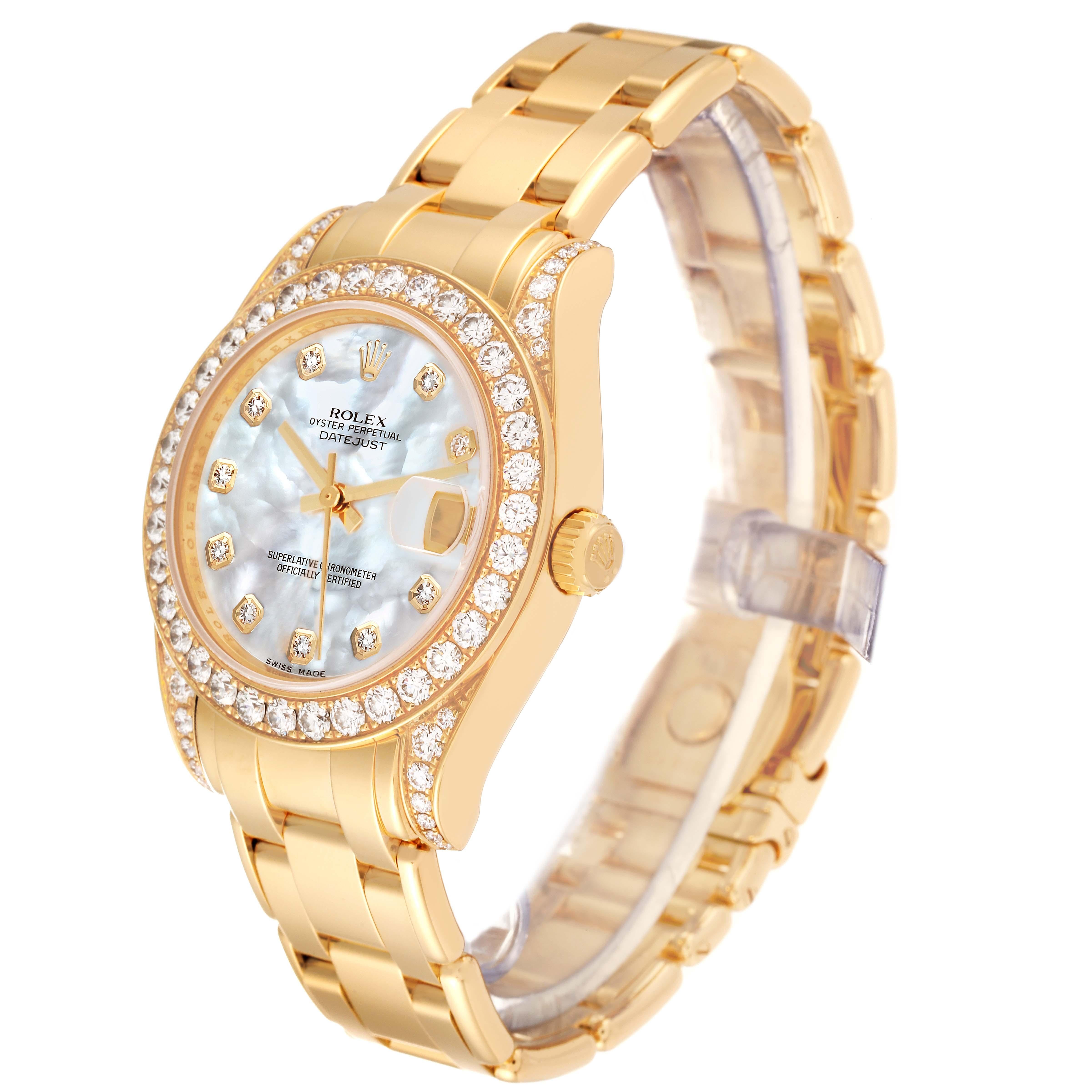 Rolex Pearlmaster 34mm Yellow Gold MOP Diamond Ladies Watch 81158 Box Card In Excellent Condition In Atlanta, GA