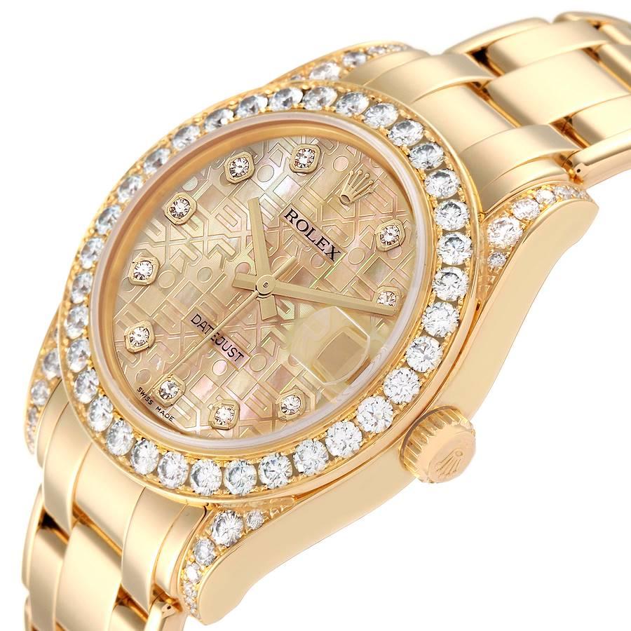 Women's Rolex Pearlmaster 34mm Yellow Gold MOP Diamond Ladies Watch 81158 Box Papers