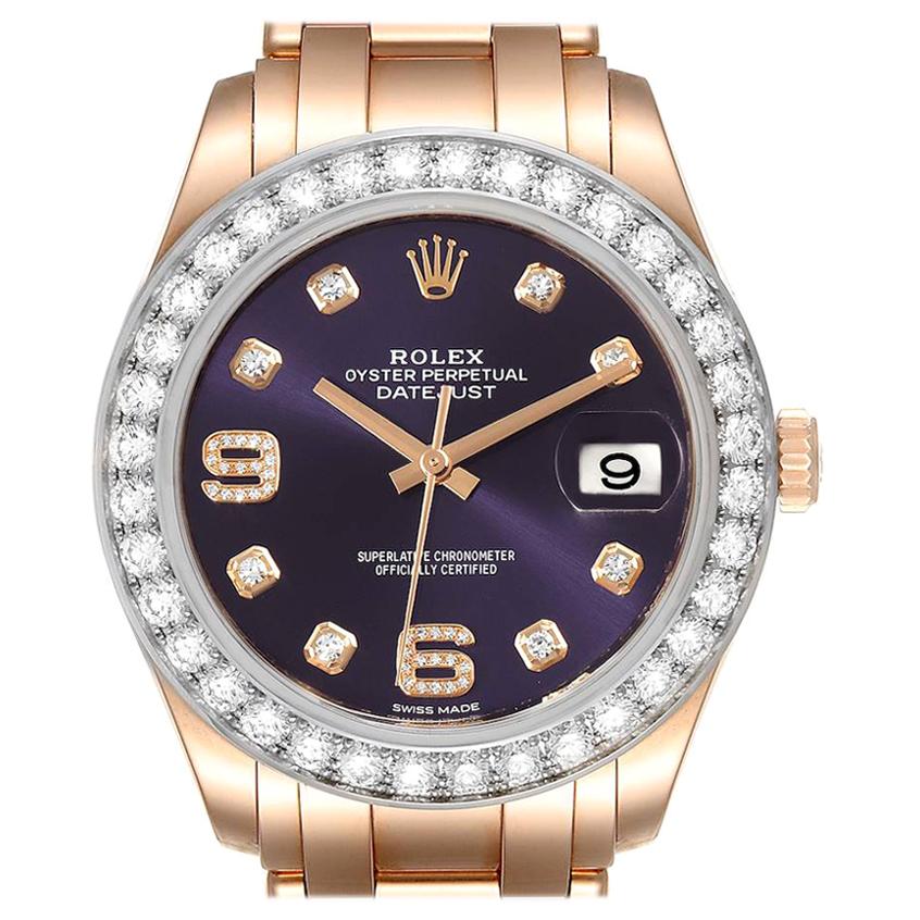 Rolex Pearlmaster 39 18k Rose Gold Diamond Mens Watch 86285 Box Card