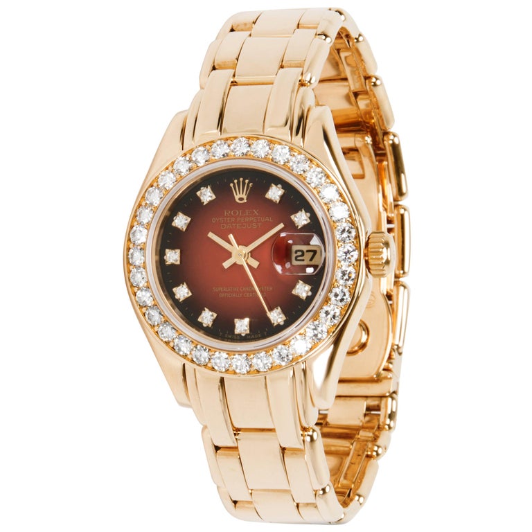 Rolex Pearlmaster 69298 Women's Watch in 18 Karat Yellow Gold For Sale at 1stDibs