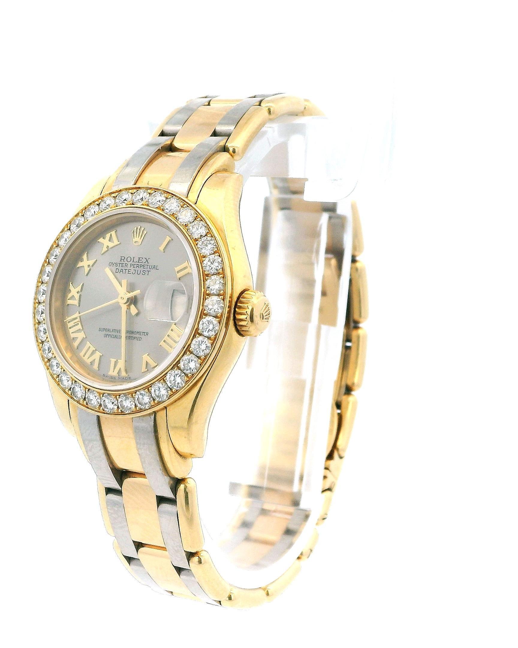 Rolex Pearlmaster 80298 Bisel de diamantes tricolor Reloj de señora en Bueno estado para la venta en Great Neck Plaza, NY
