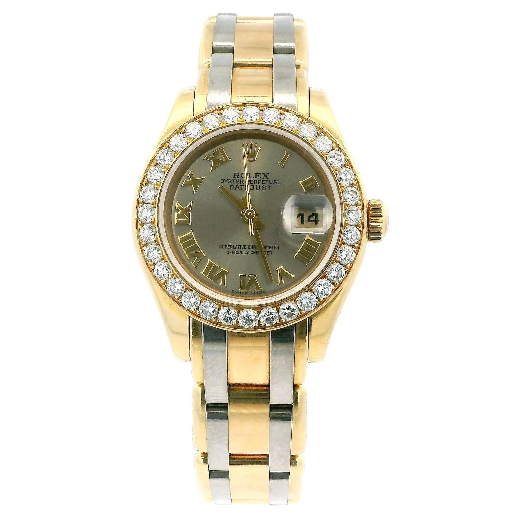 Rolex Pearlmaster 80298 Tricolor Diamant Lünette Damenuhr