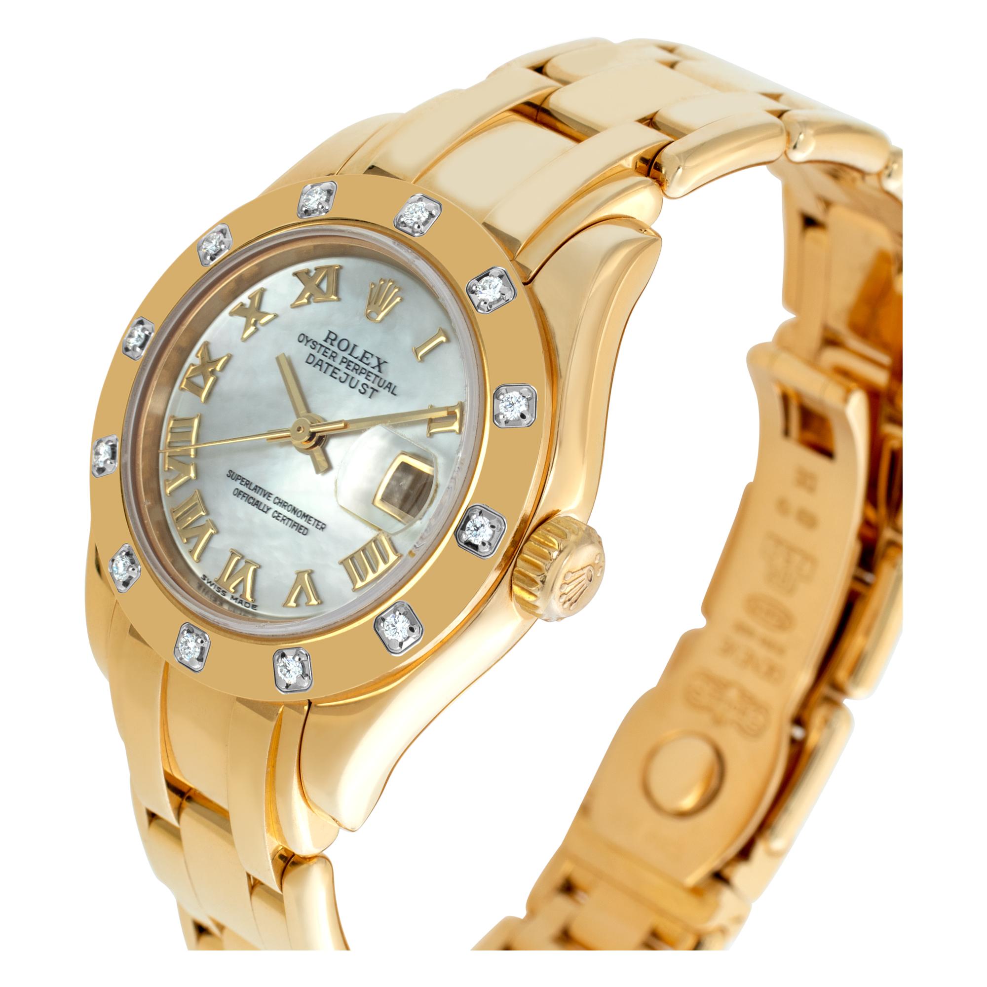 Rolex Pearlmaster 80318 Automatic Watch 18k Yellow Gold Mother of Pearl Dial In Excellent Condition In Surfside, FL