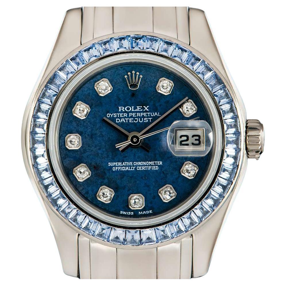 Rolex Pearlmaster Datejust Women
s 18k White Gold Sodalite Diamond Dial 80309
