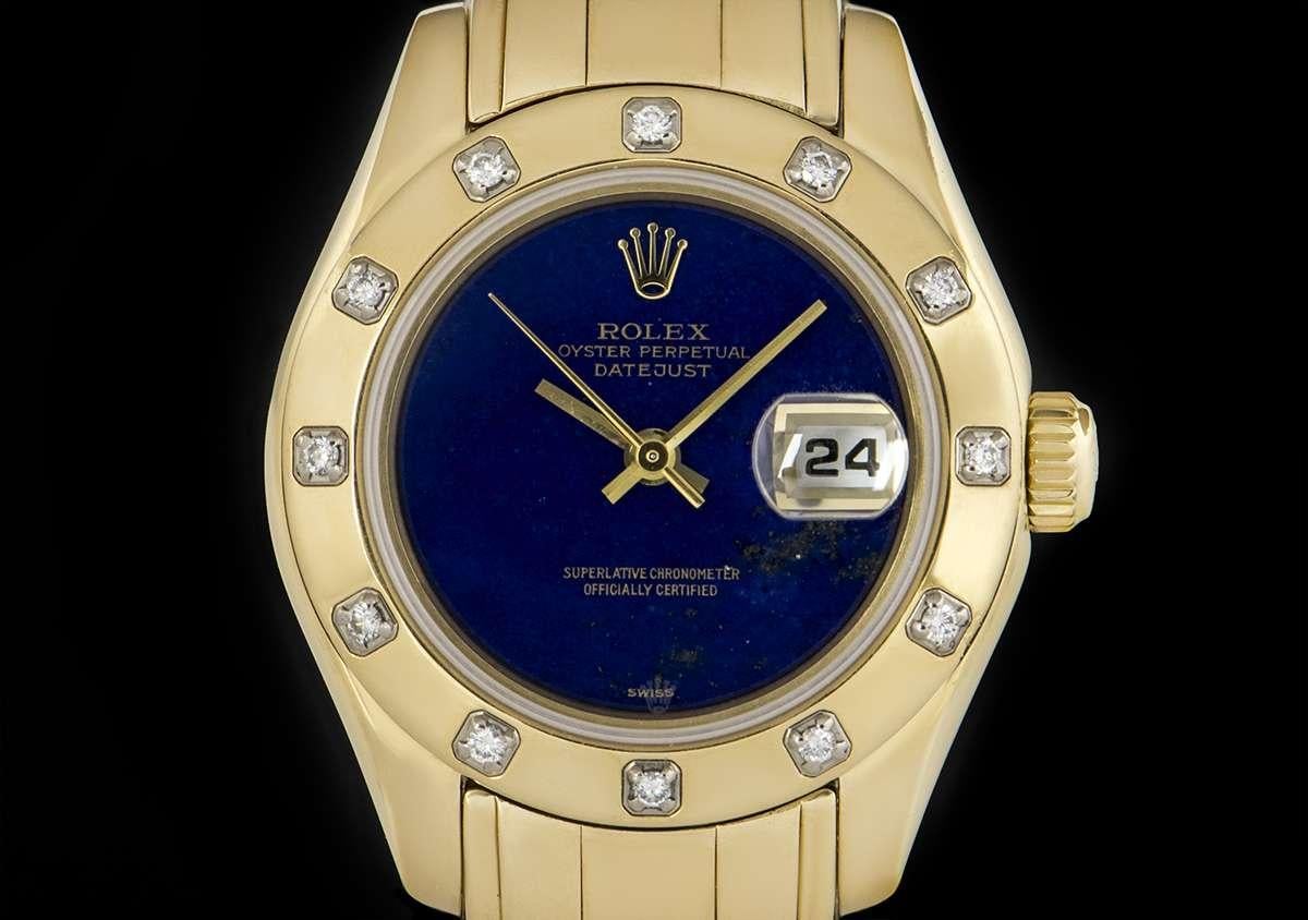 Rolex Pearlmaster Datejust Women's Yellow Gold Lapis Lazuli Dial Diamond Set 1