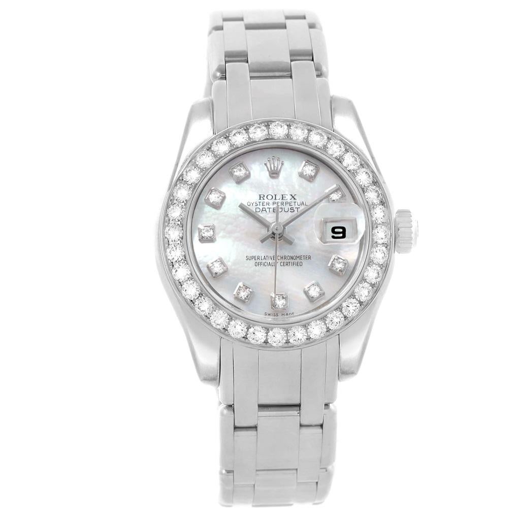 Rolex Pearlmaster Masterpiece White Gold MOP Diamond Ladies Watch 80299 In Excellent Condition In Atlanta, GA