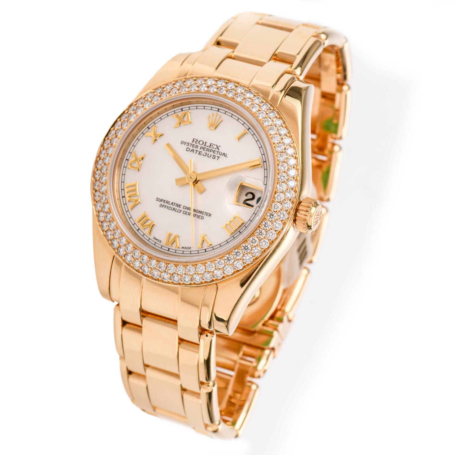 Taille ronde Rolex Montre Pearlmaster en or 18 carats pour femme, taille moyenne, réf. 81338