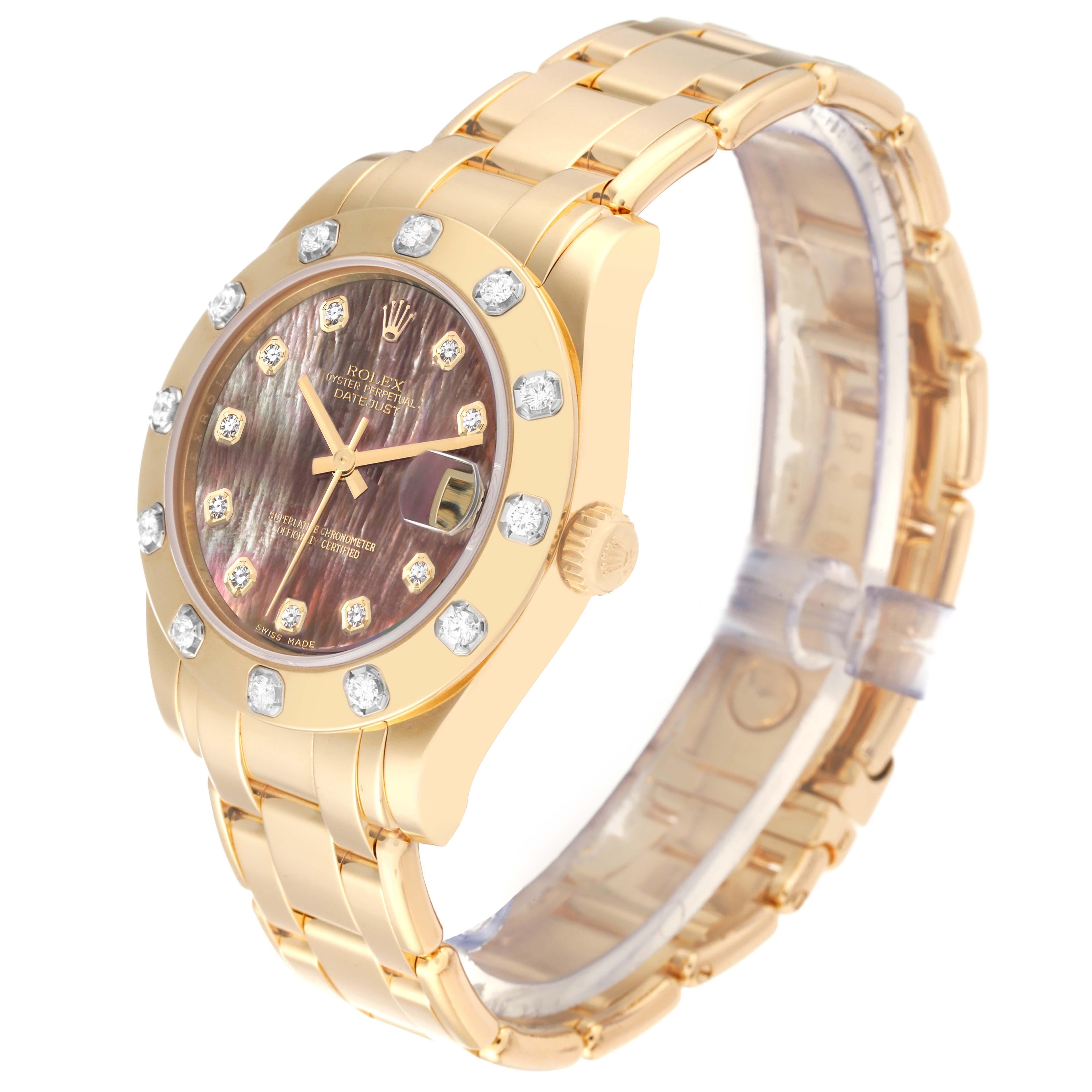 Rolex Pearlmaster Midsize Gelbgold Perlmutt-Diamant-Damenuhr 81318 im Angebot 1