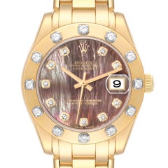 Used Rolex Pearlmaster Midsize Yellow Gold Mother of Pearl Diamond Ladies Watch 81318