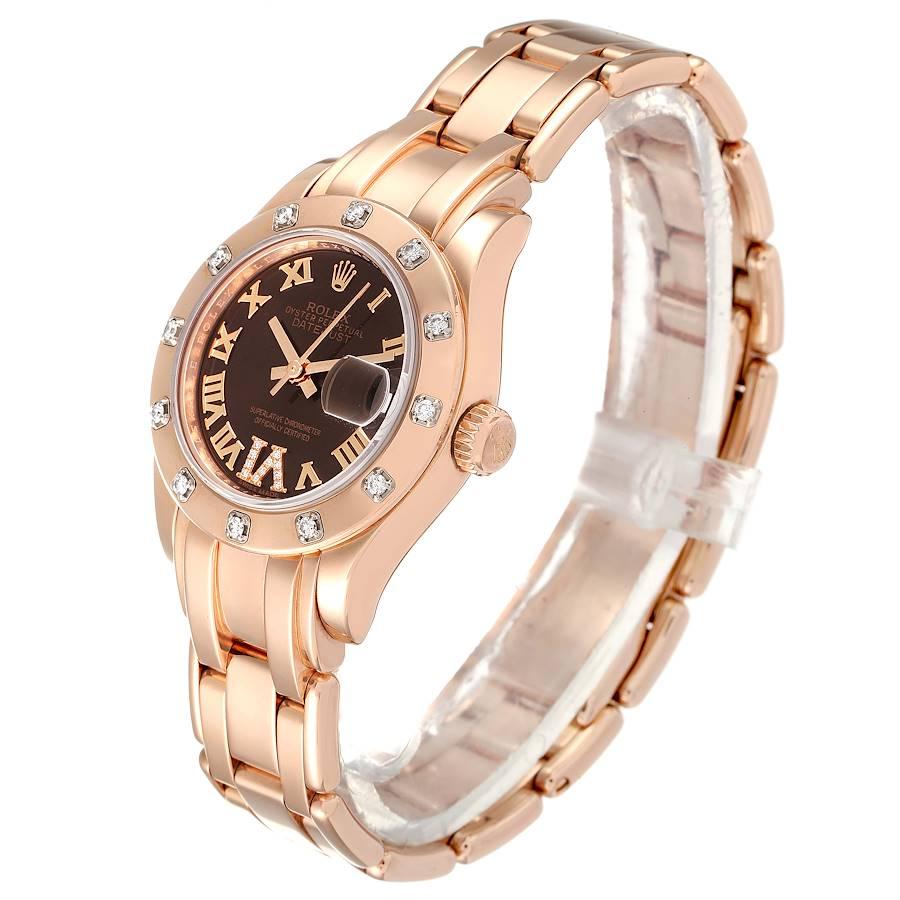 Rolex Pearlmaster Rose Gold Chocolate Dial Diamond Ladies Watch 80315 In Excellent Condition In Atlanta, GA