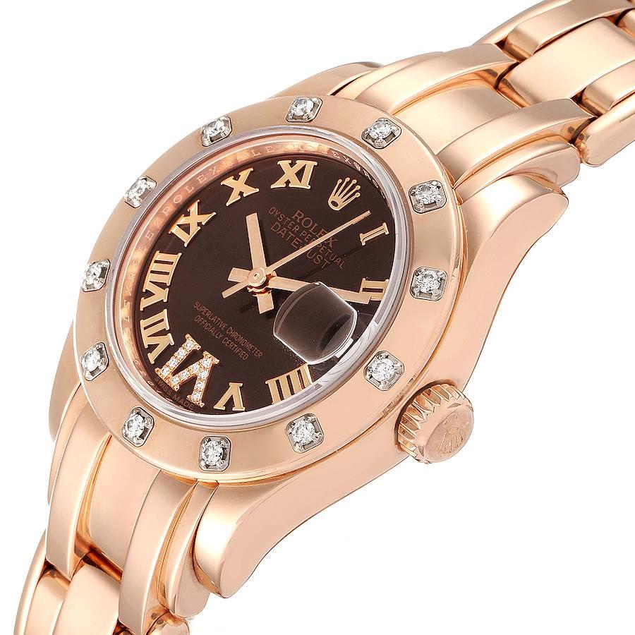 Women's Rolex Pearlmaster Rose Gold Chocolate Dial Diamond Ladies Watch 80315