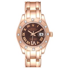 Rolex Pearlmaster Rose Gold Chocolate Dial Diamond Ladies Watch 80315