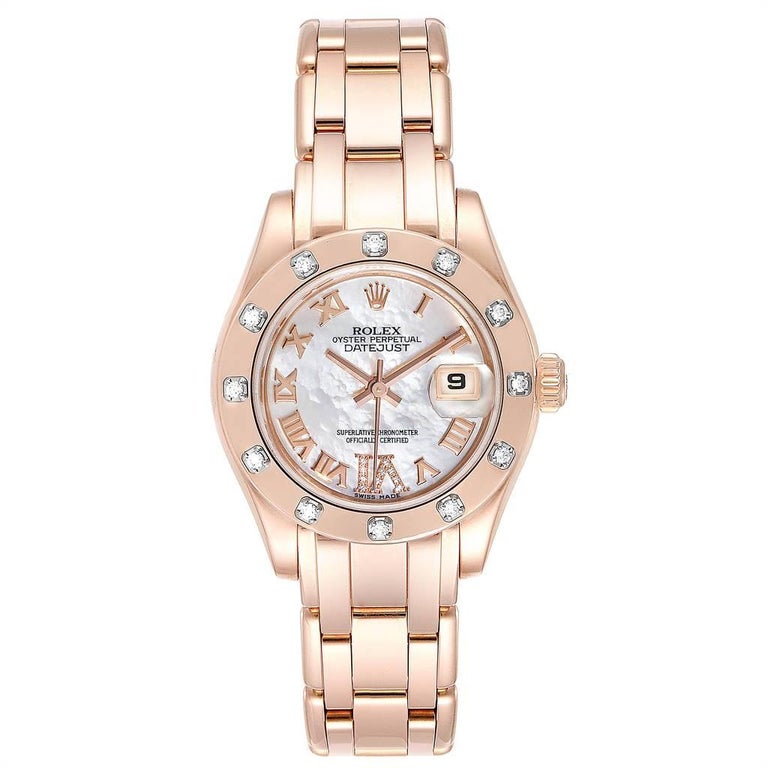 Rolex Pearlmaster Rose Gold Mother Of Pearl Diamond Ladies Watch 80315 Box For Sale At 1stdibs