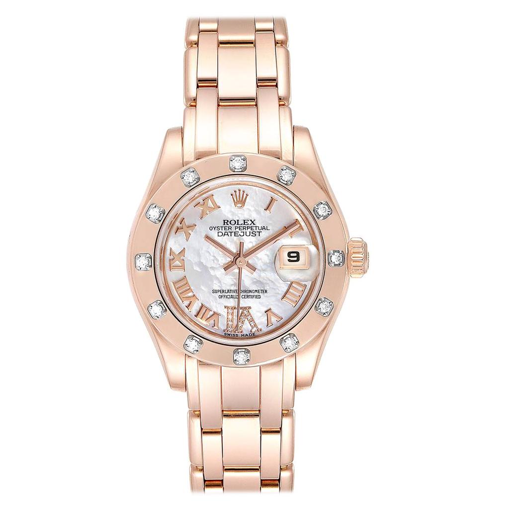 Rolex Pearlmaster Rose Gold Mother of Pearl Diamond Ladies Watch 80315 Box For Sale
