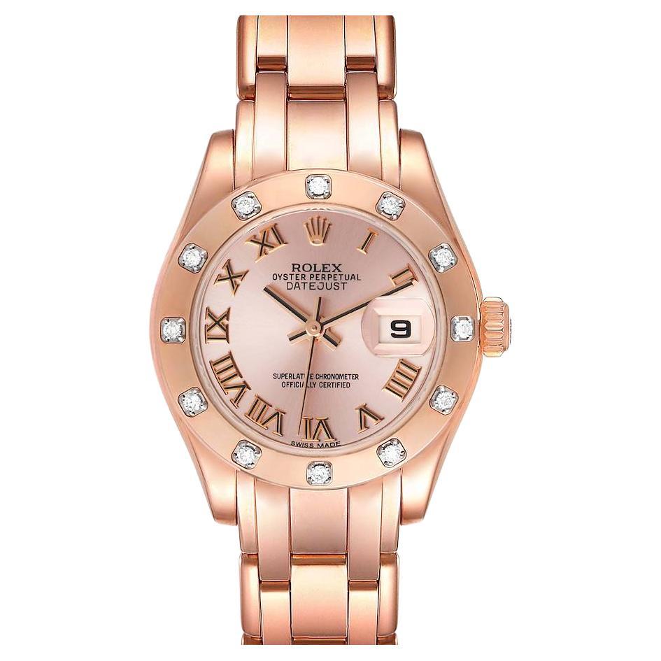 Rolex Pearlmaster Rose Gold Rose Roman Dial Diamond Ladies Watch 80315 Box Card For Sale