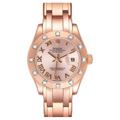 Rolex Pearlmaster Rose Gold Rose Roman Dial Diamond Ladies Watch 80315 Box Card