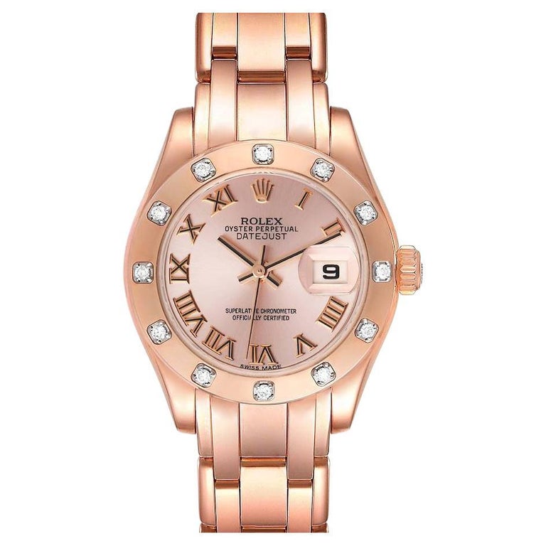 Rolex Pearlmaster Rose Gold Rose Roman Dial Diamond Ladies Watch 80315 Box  Card For Sale at 1stDibs