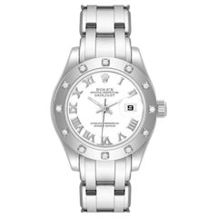 Rolex Pearlmaster White Gold Diamond Bezel Ladies Watch 80319 Box Papers