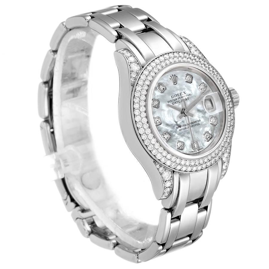 Brilliant Cut Rolex Pearlmaster White Gold MOP Diamond Ladies Watch 69359 For Sale