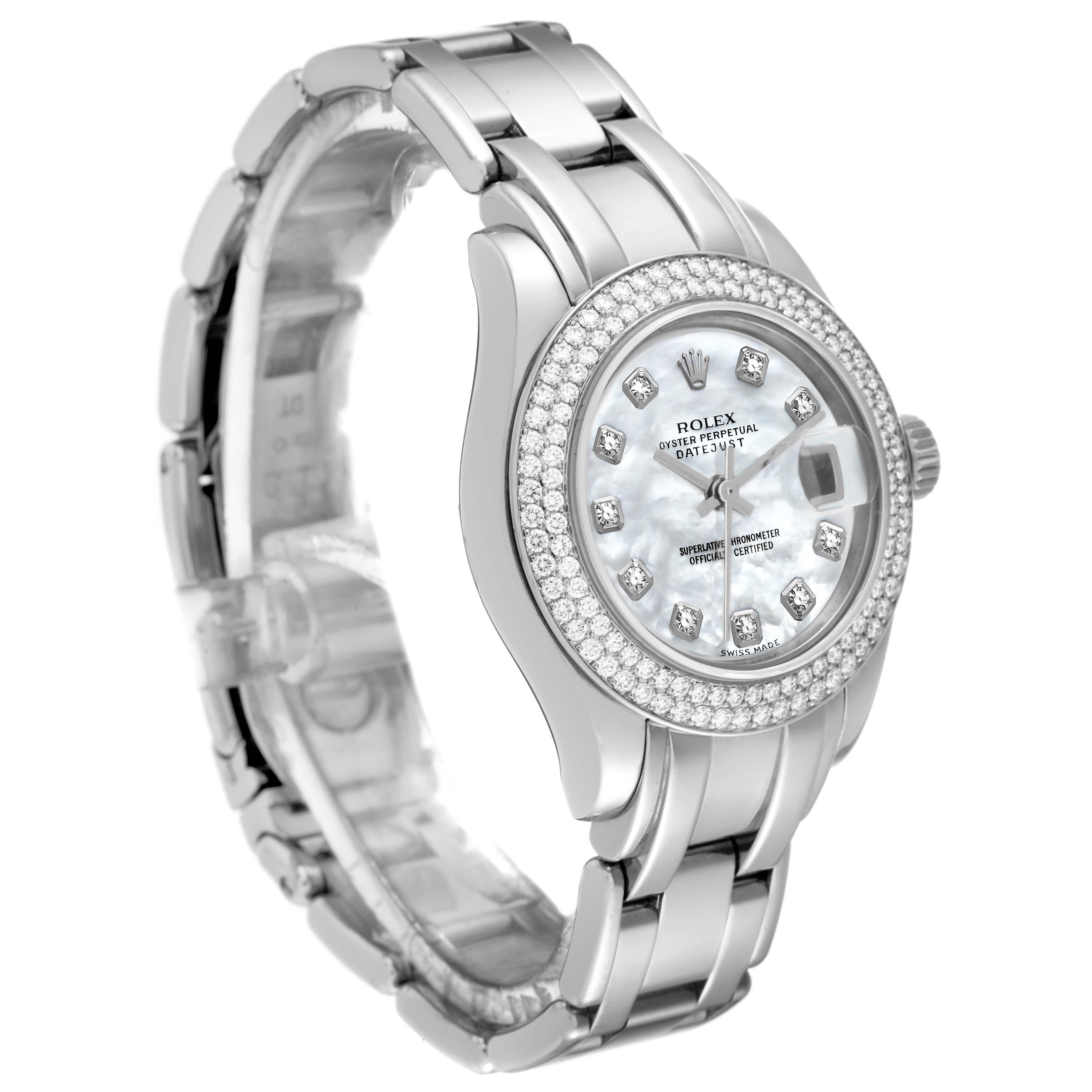 Rolex Pearlmaster White Gold MOP Diamond Ladies Watch 80339 Box Papers In Excellent Condition In Atlanta, GA