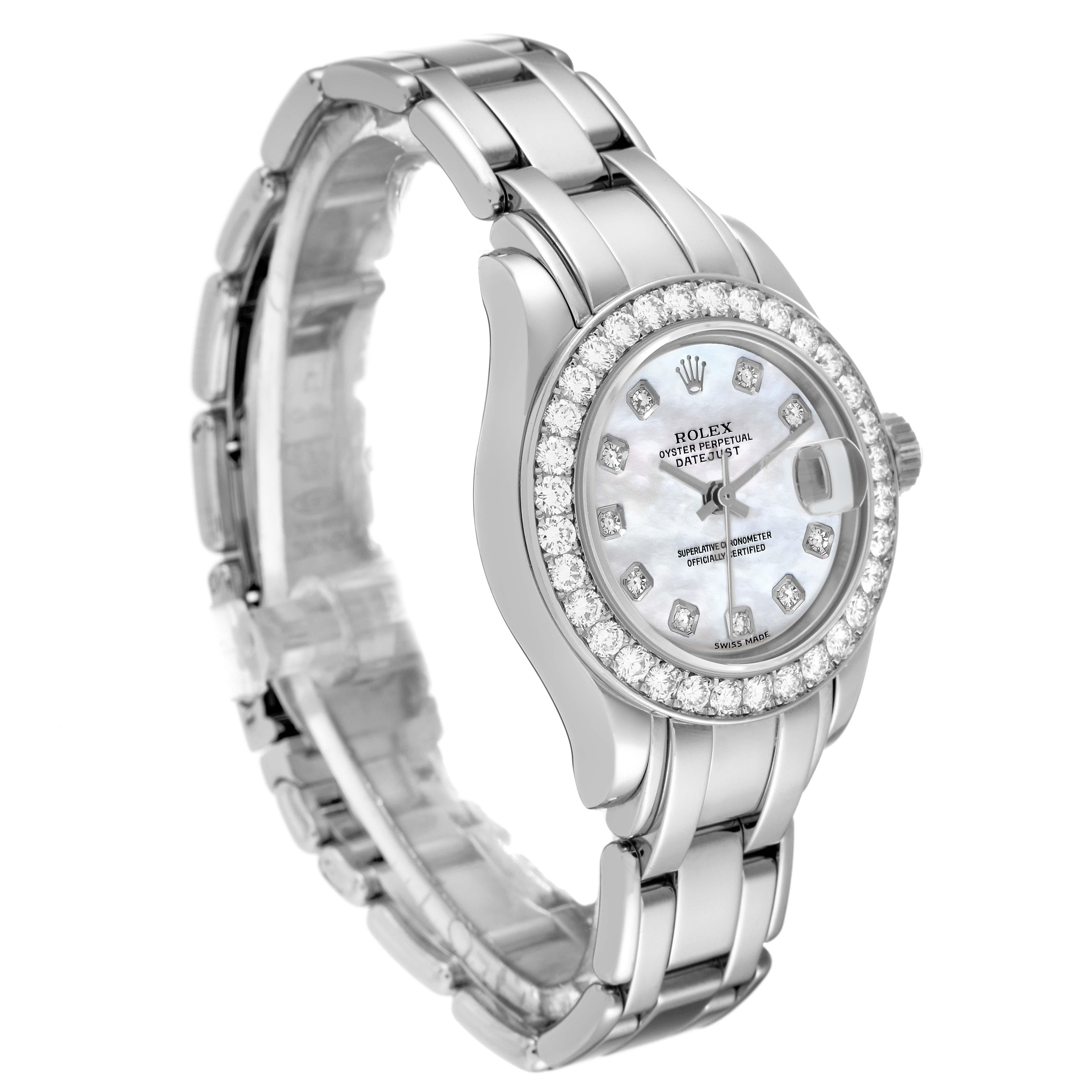 Rolex Pearlmaster White Gold Mother Of Pearl Diamond Ladies Watch 69299 In Excellent Condition In Atlanta, GA
